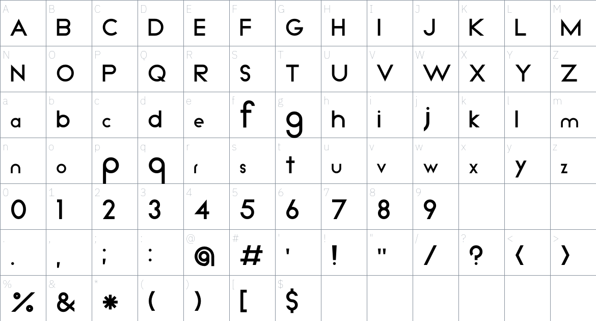 Kunika font Character Map