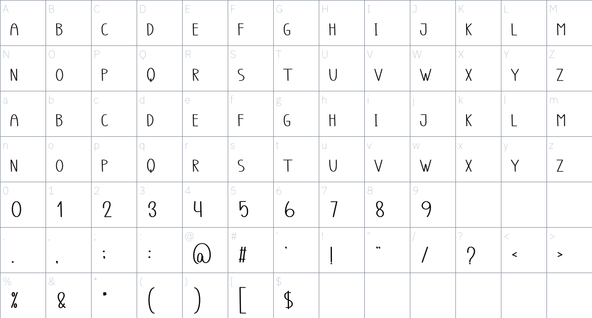 Ester Nest font Character Map