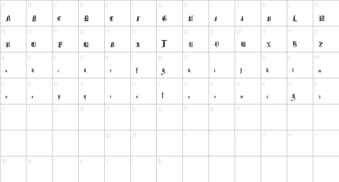 Delusoid font Character Map