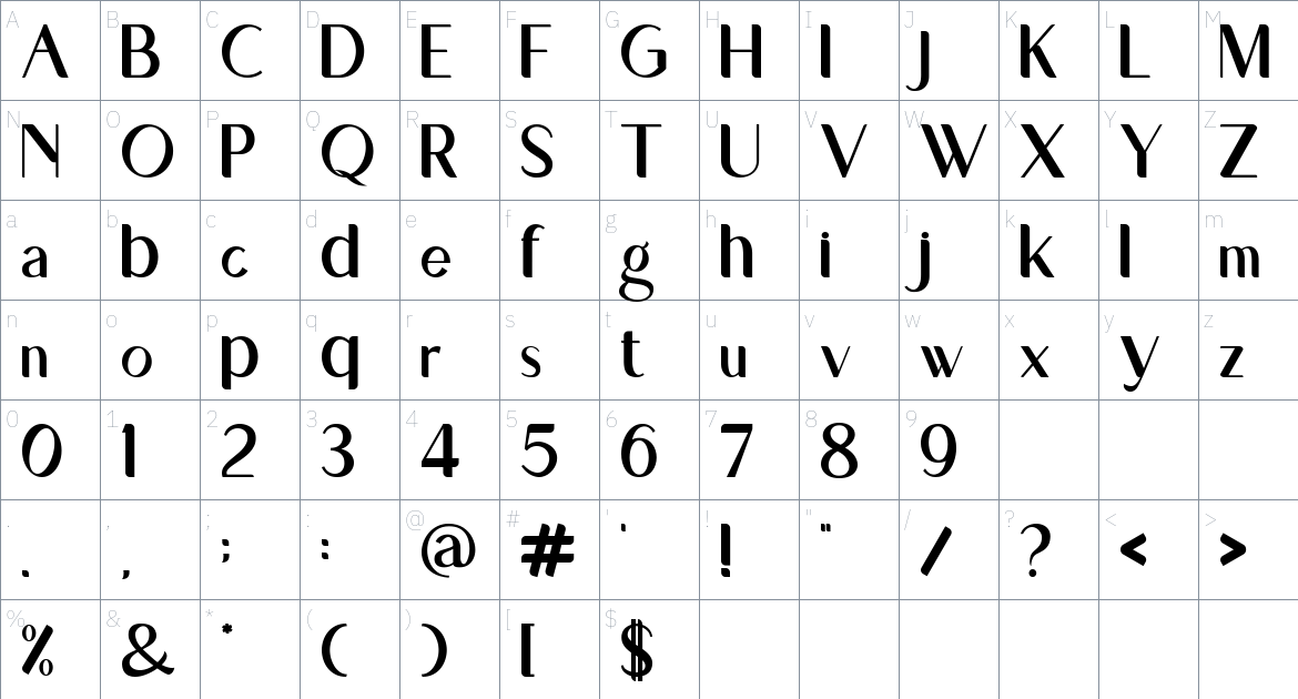 Merry Cost font Character Map