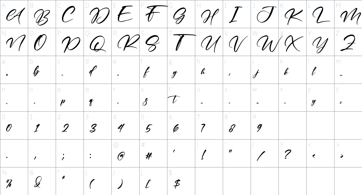 Bonbale font Character Map