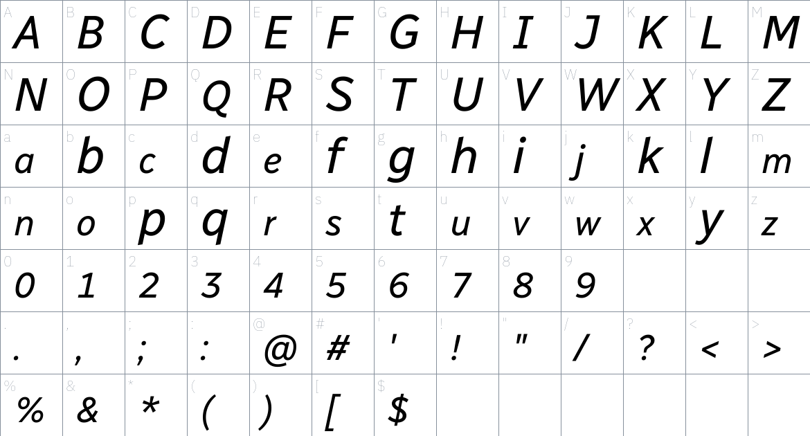 Radio Canada font Character Map