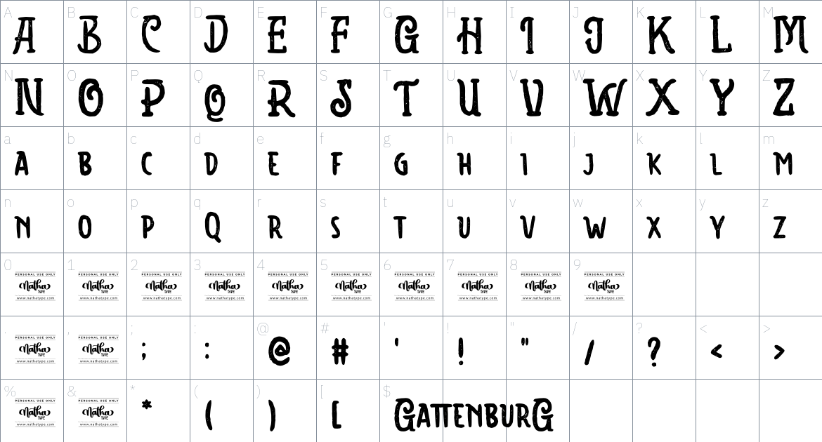 Gattenburg Personal Use font Character Map