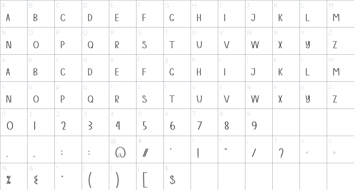 White Home font Character Map