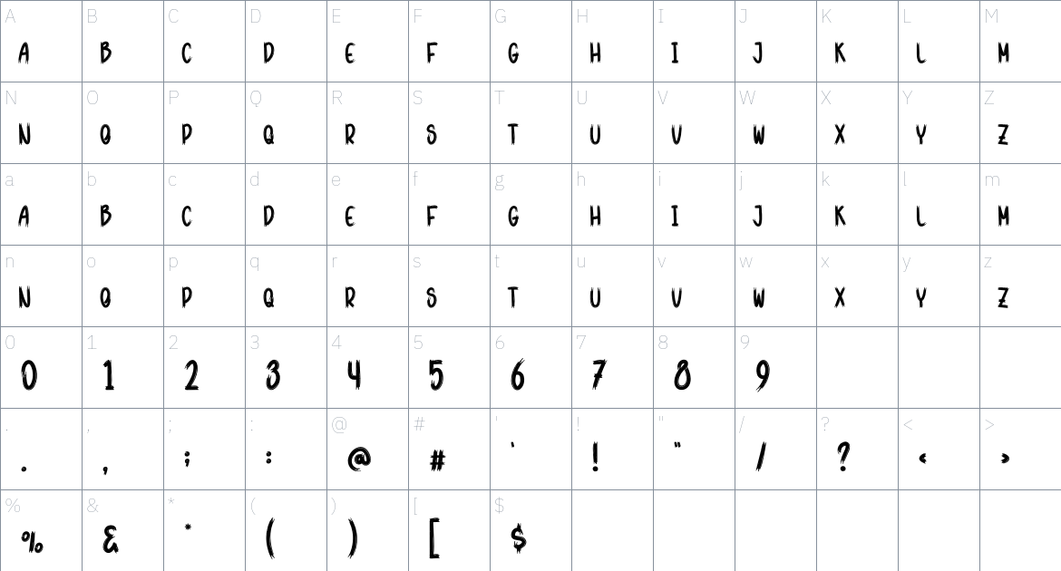 Super Hunter font Character Map