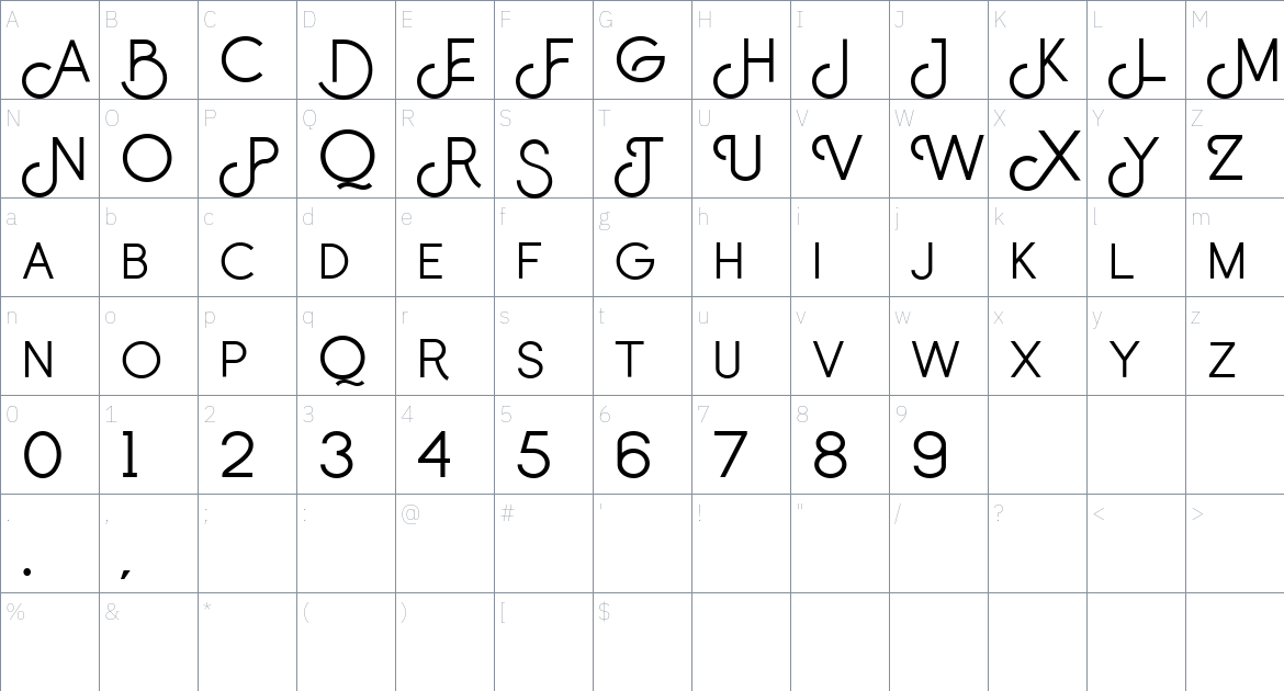 Bluzonir font Character Map