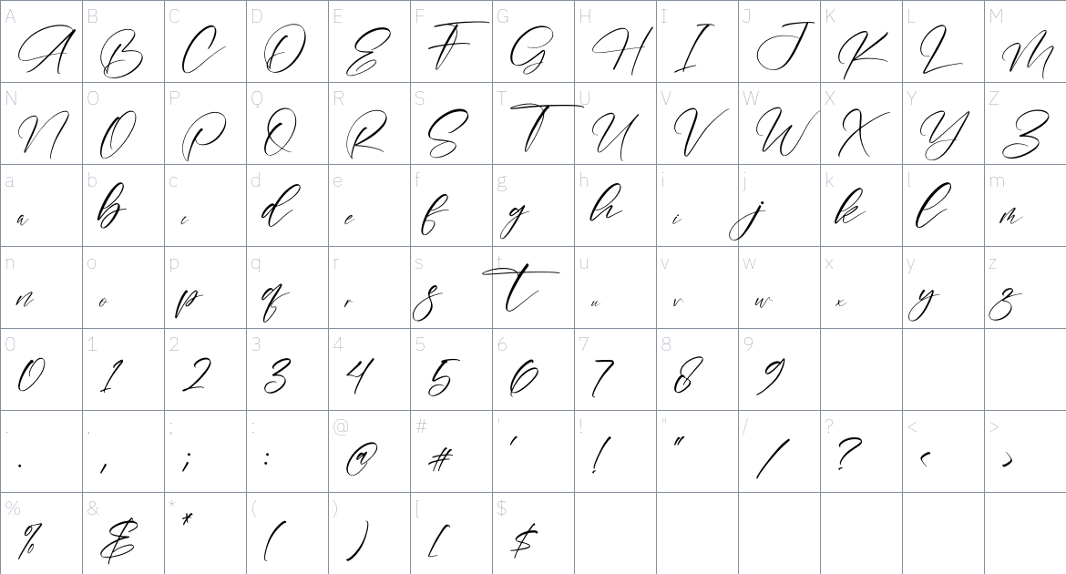 Amatera Hours font Character Map