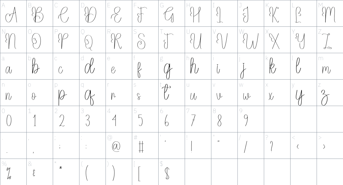 Beauty font Character Map