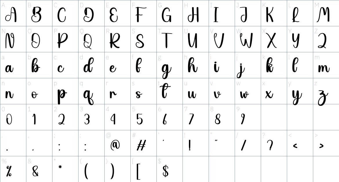 Admine font Character Map