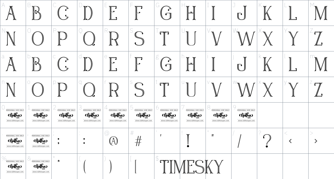 Timesky Personal Use font Character Map