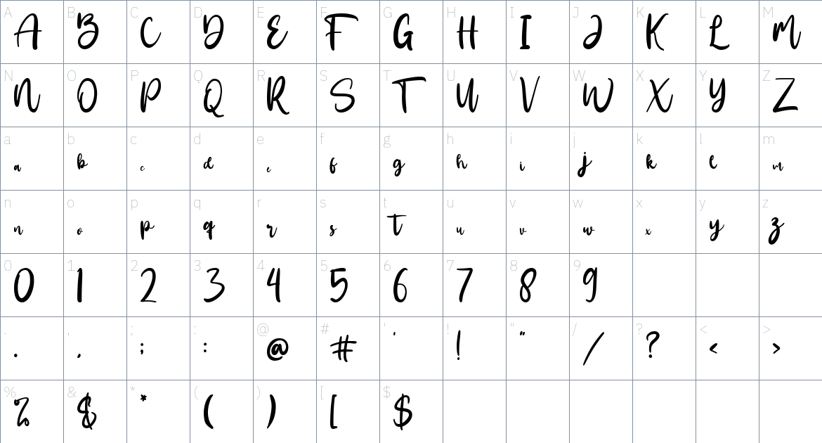 Santtuy font Character Map