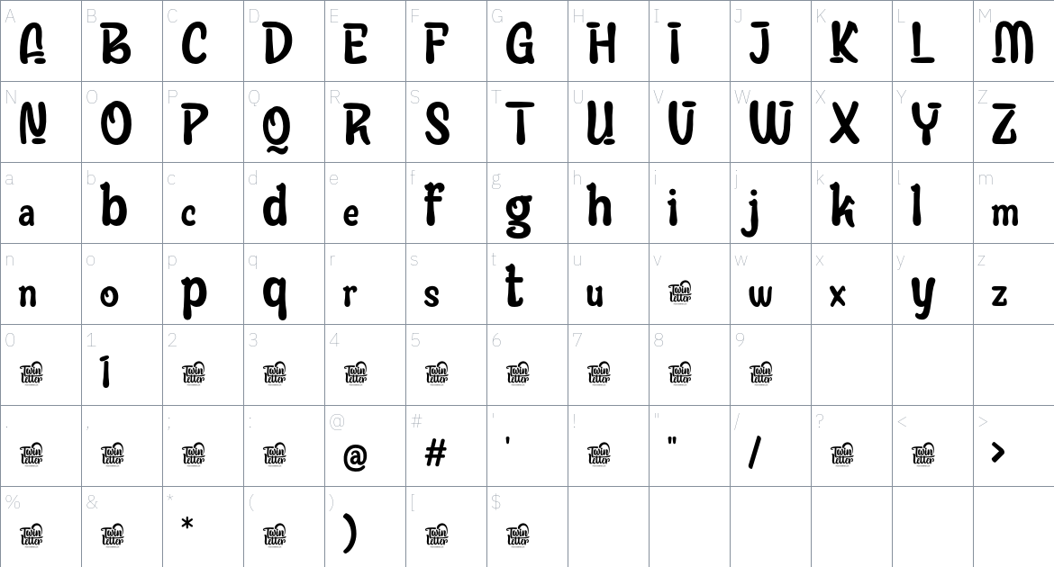 ABINTQI Trial font Character Map