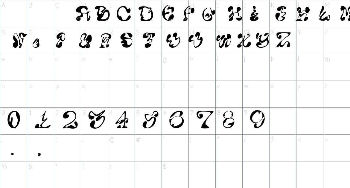 Wriggle Font font Character Map