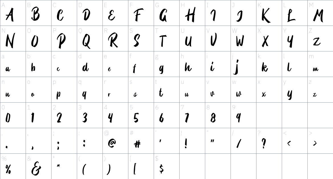 Briberra Font font Character Map