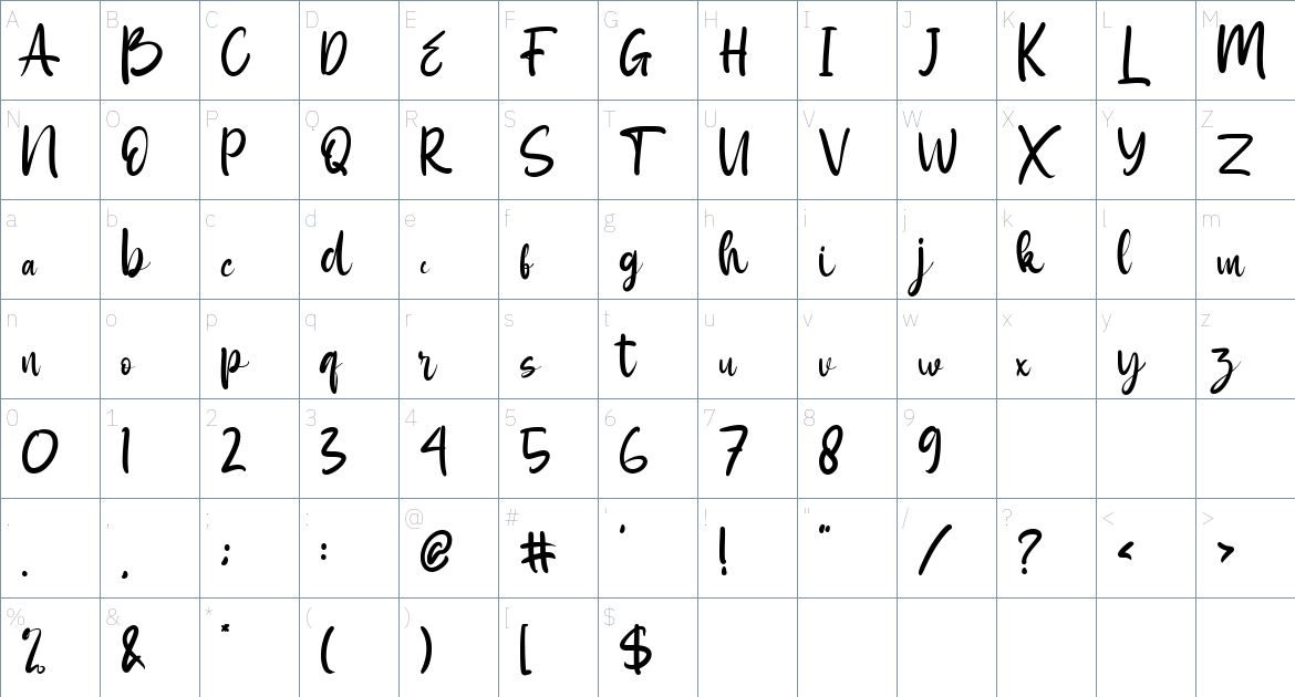 Amy Sauly font Character Map