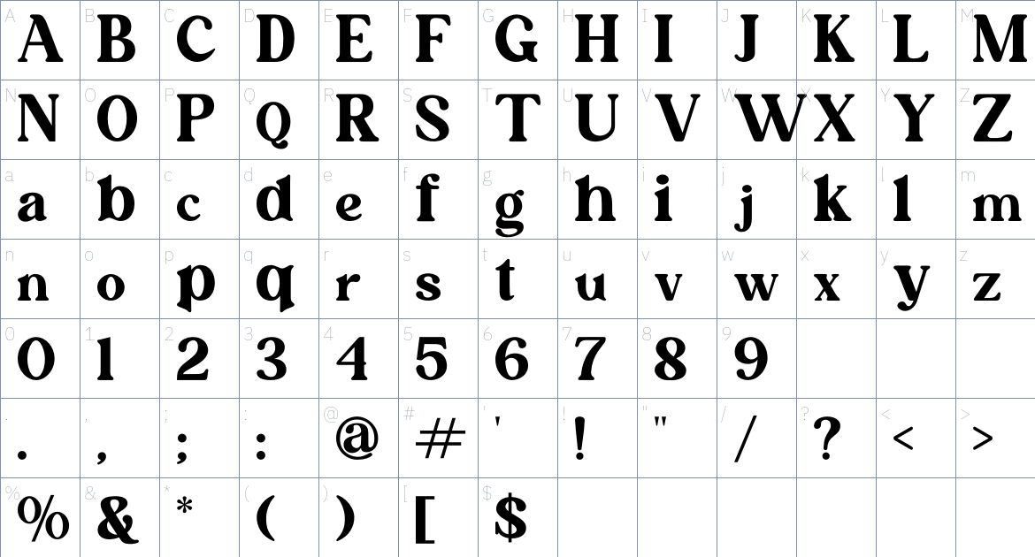 Avenita font Character Map