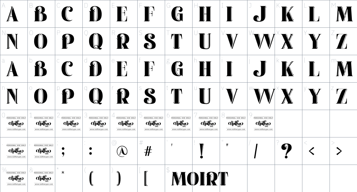 Moirt Personal Use font Character Map