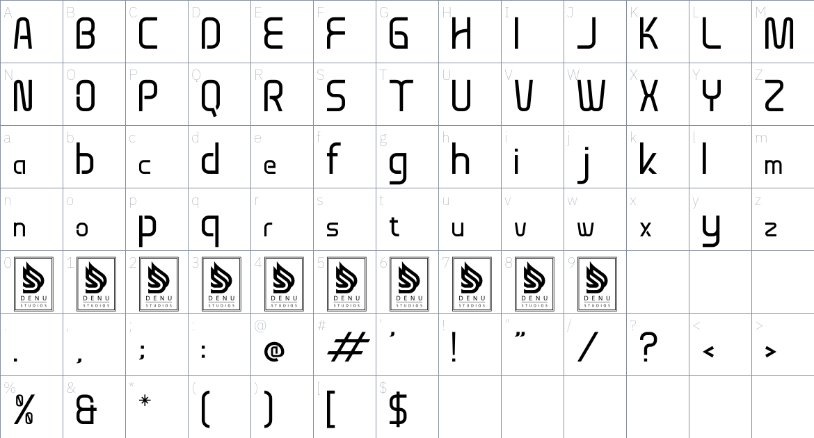 Arlork font Character Map