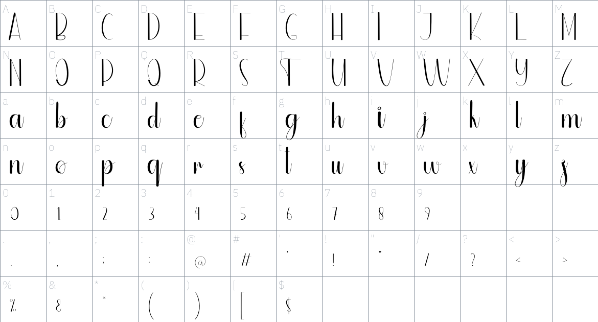 Briefing font Character Map