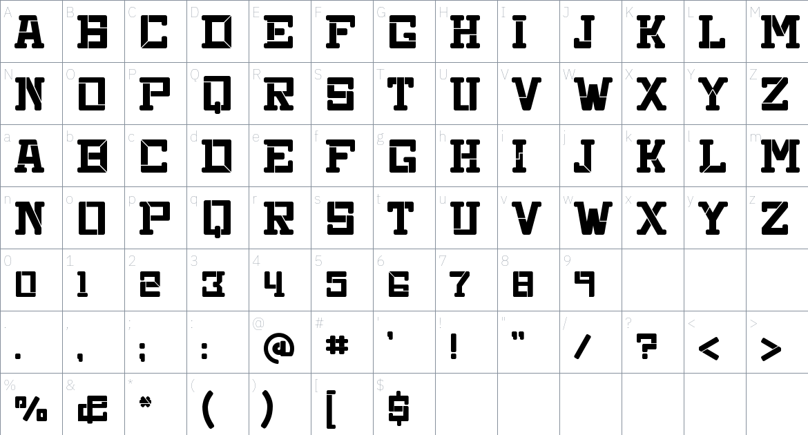 Matrix Zone Font font Character Map