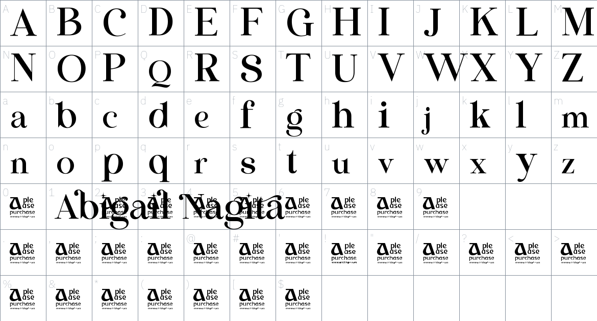 Abigail Nagita font Character Map