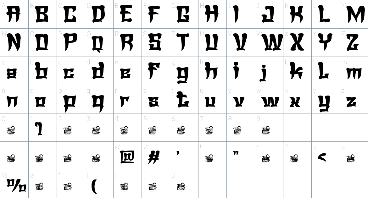 Zetwih font Character Map