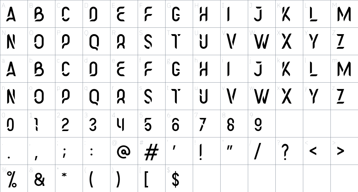 Warth font Character Map