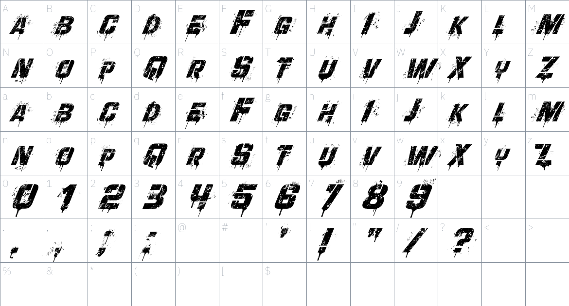 Rifles font Character Map