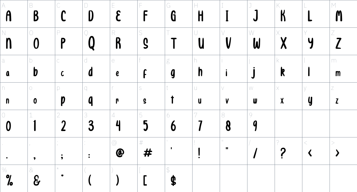 Hiroshima font Character Map