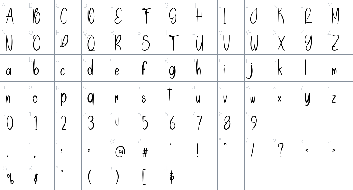 Monday Starnight font Character Map