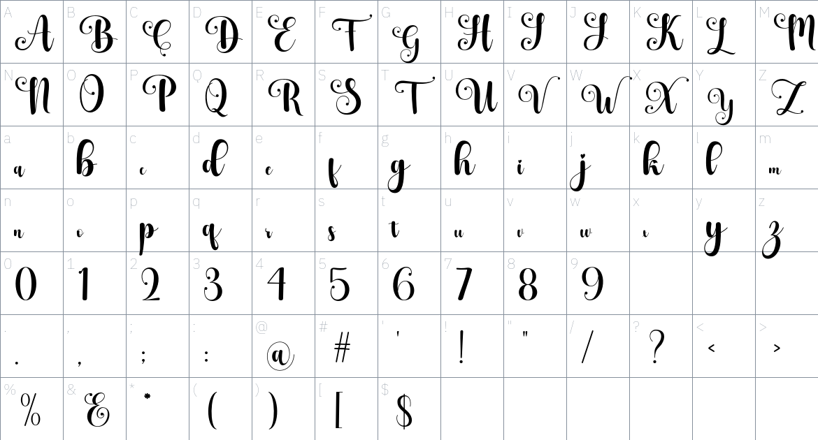 Calosta font Character Map