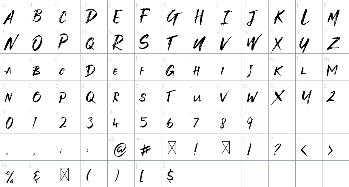 Stone Crusher font Character Map