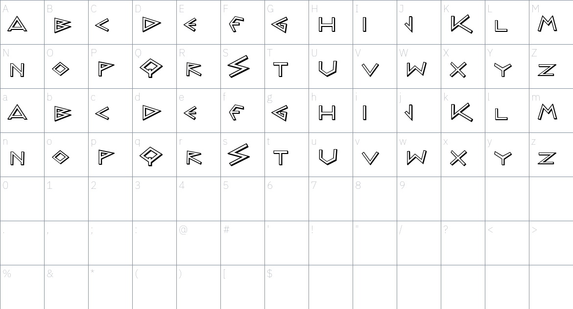 Gloriously font Character Map