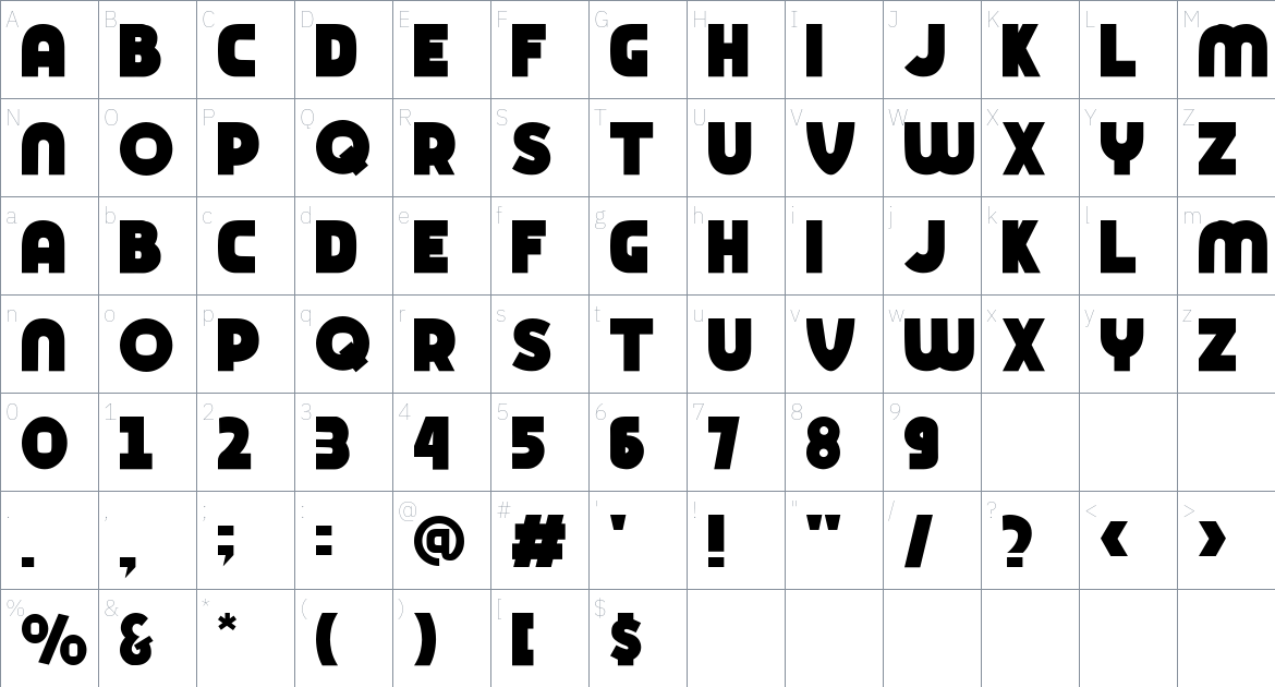 Minison font Character Map