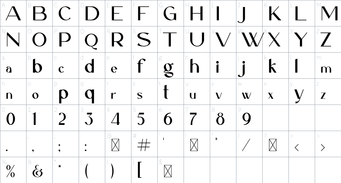 Caligna font Character Map