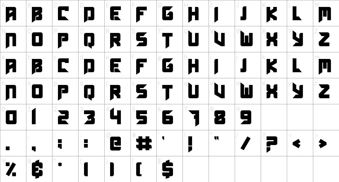 Technocra font Character Map