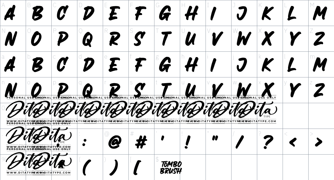 Tombo Brush font Character Map