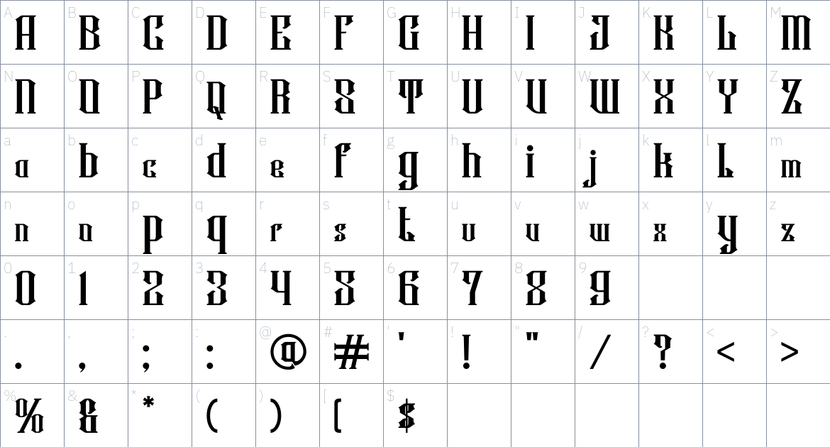 Rowney Kahfi font Character Map