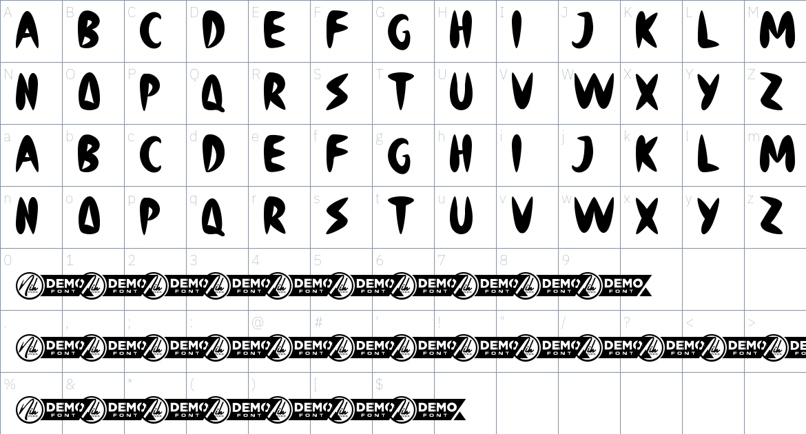 Roughshark font Character Map