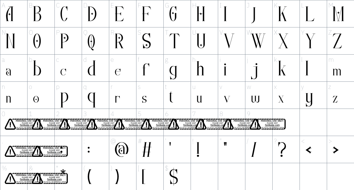 Costiva font Character Map