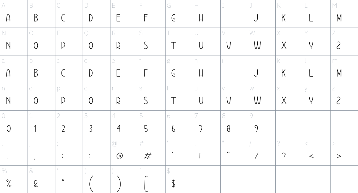 Crunchy font Character Map