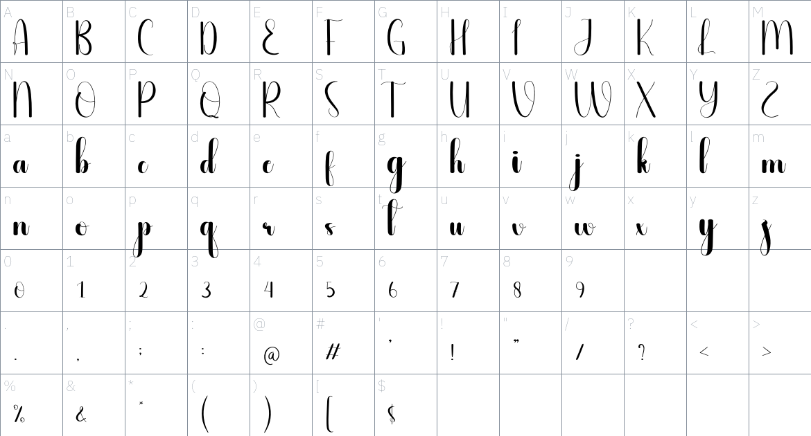 Amellia font Character Map