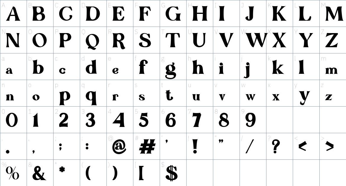 Rose Quay font Character Map