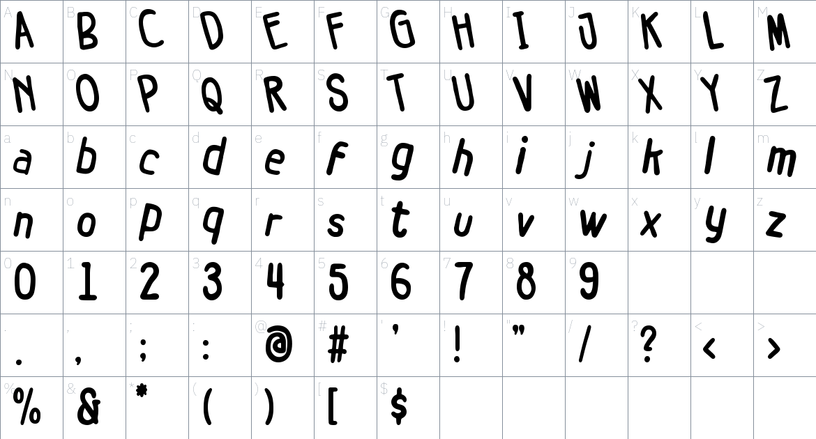 Random Thought font Character Map