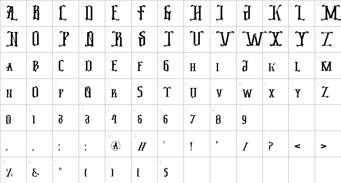 Bedshire font Character Map