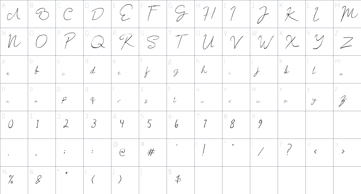 Hamley Beau font Character Map