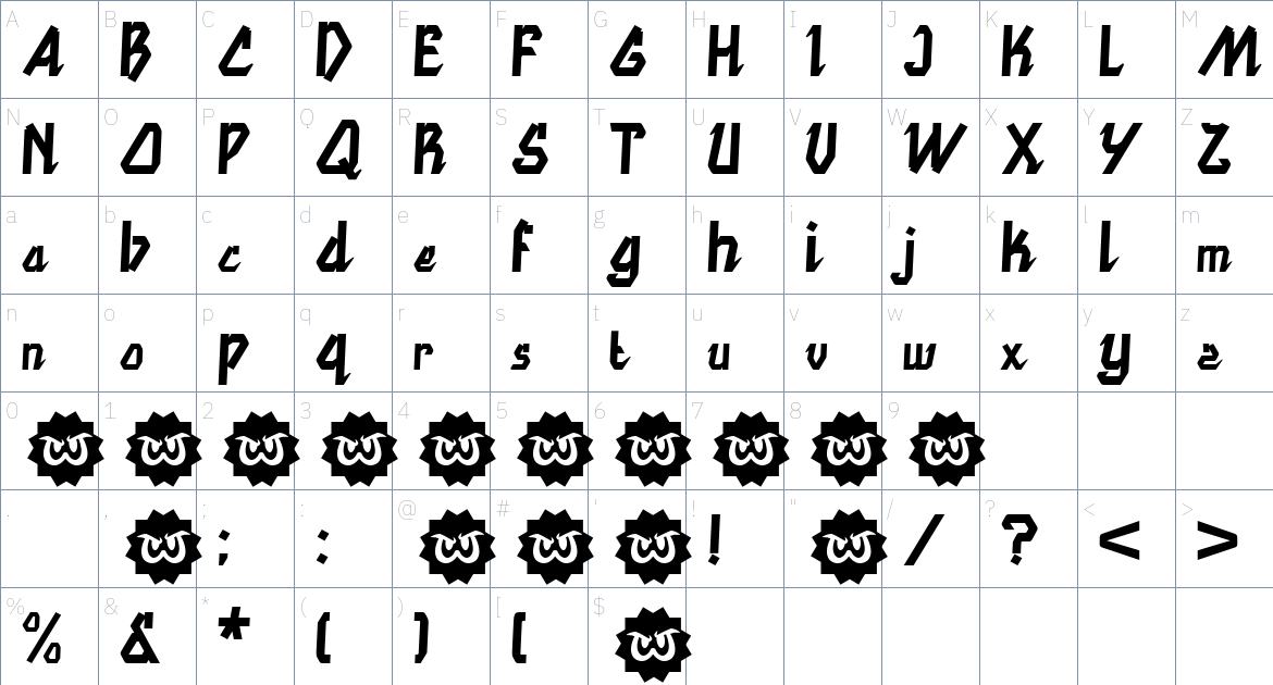 WTF Bokytime font Character Map