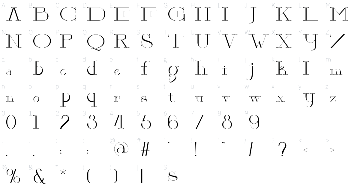 Anerka font Character Map