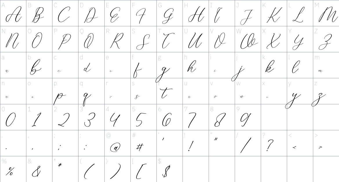 Marffiola Vonegliph font Character Map