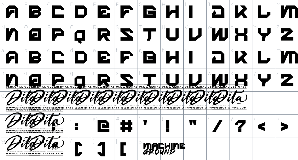 Machine Ground font Character Map